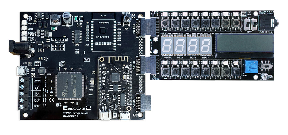 Picture of ESP32 programmer and combo board